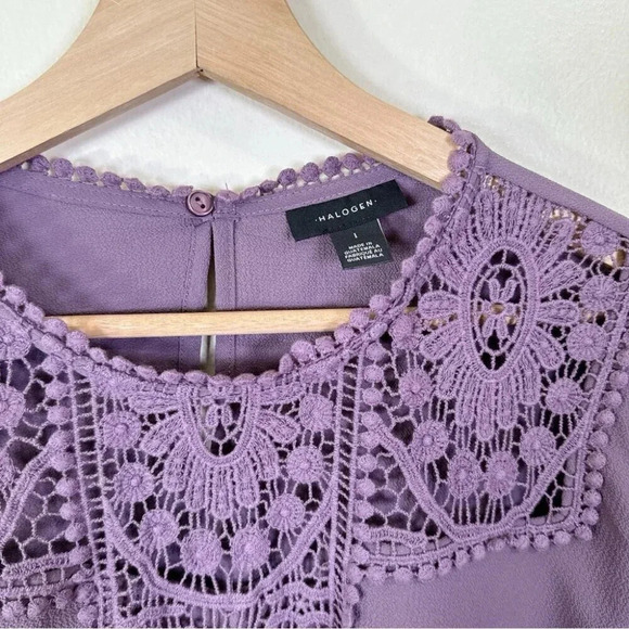 Halogen Womens Size 1X Crochet Pullover Lavender Long Sleeve Blouse - Picture 11 of 15